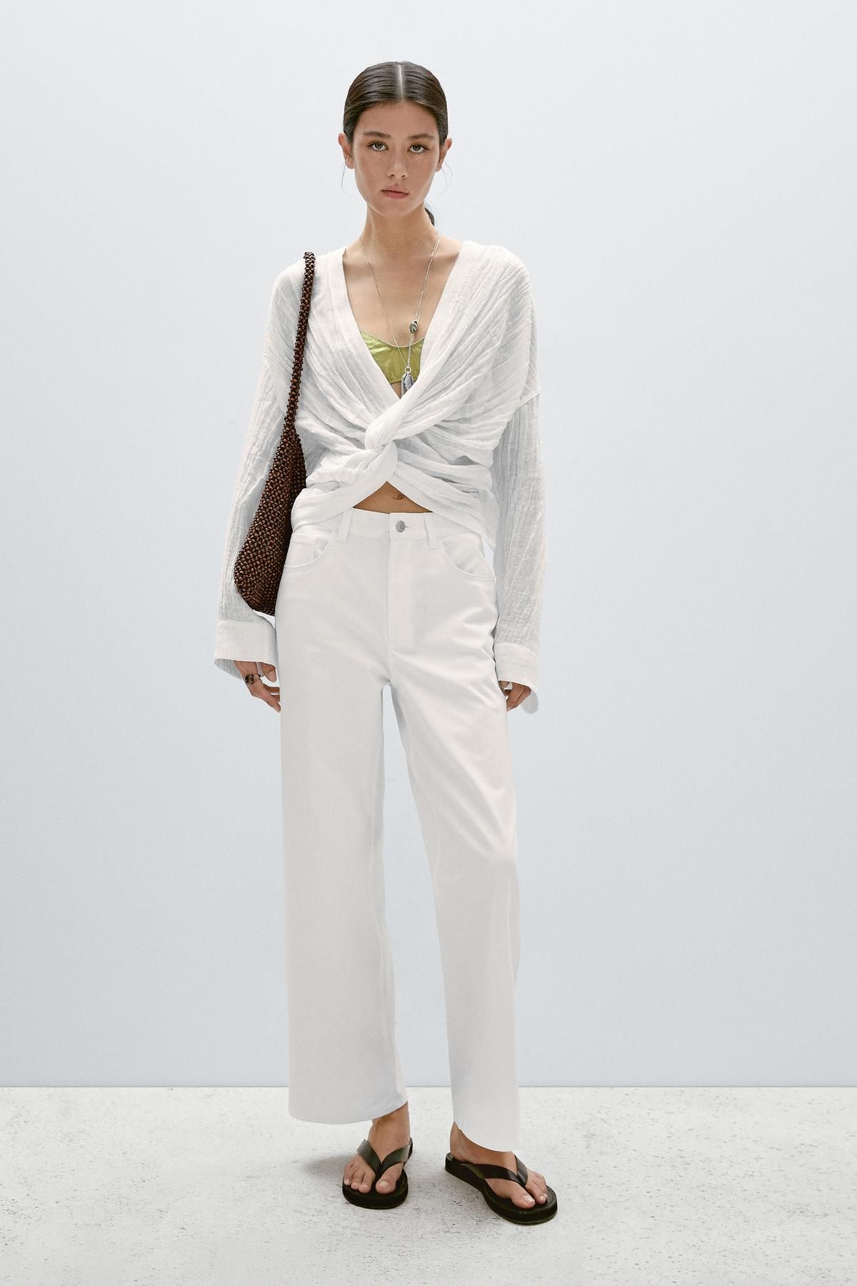 Massimo Dutti Pamuklu straight fit crop pantolon