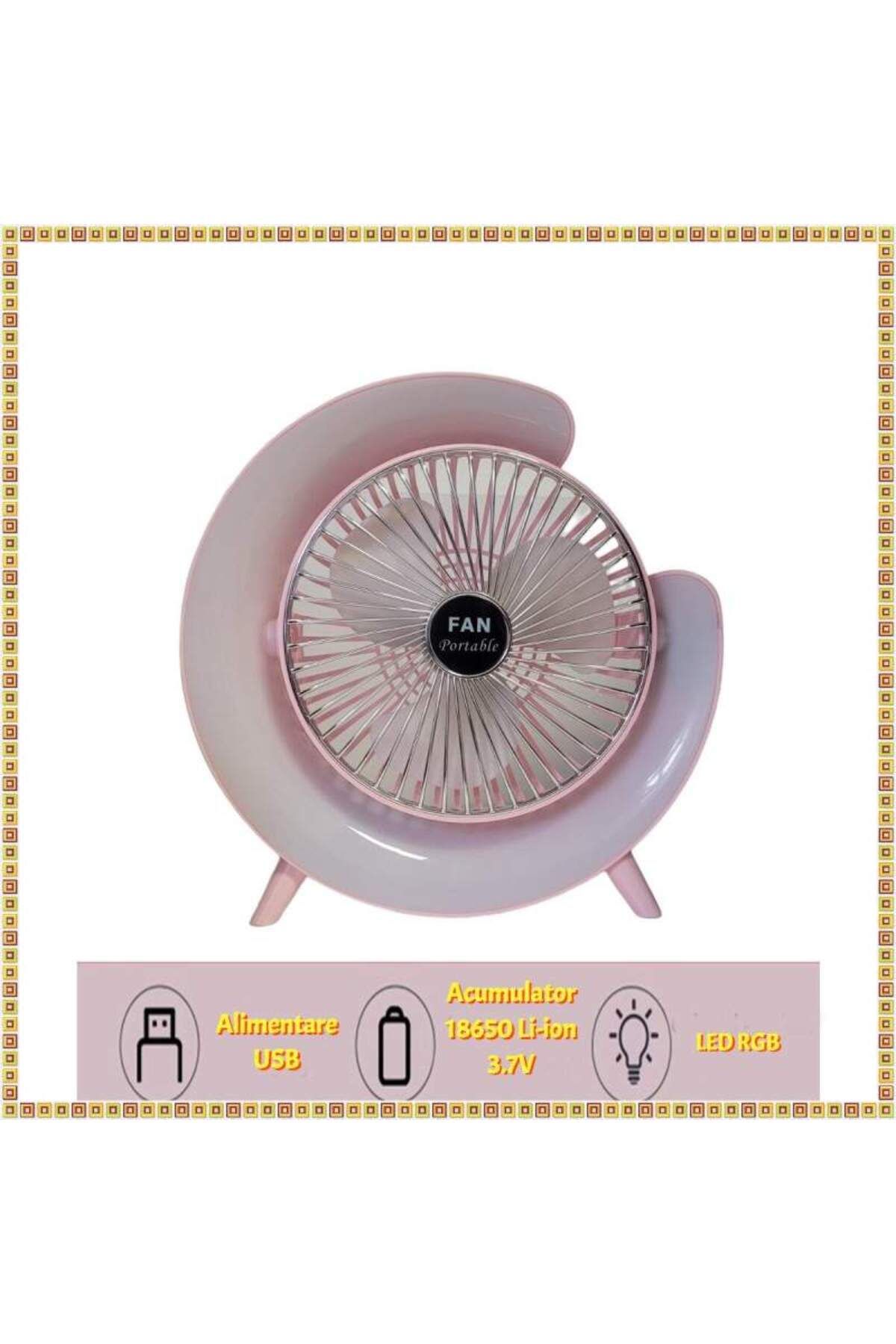 SIKS-Mini ventilator portabil pentru birou, LED RGB, lumini ambientale, reglare la 180°, 3 viteze ale vântului 4
