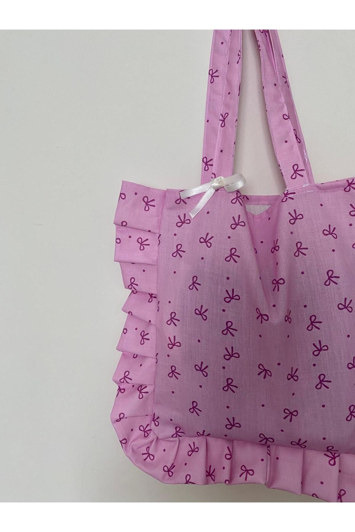 dkacollections-Beach Bag Bag Cloth Bow Printed Bag Fabric Bag Gift Bag for Friend Cloth Bag with Bow 4