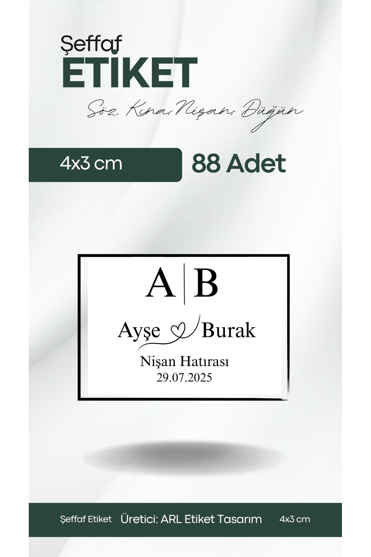 ARLetikettasarım Söz, Kına, Nişan, Düğün Şeffaf Etiket 4x3 cm 88 Adet