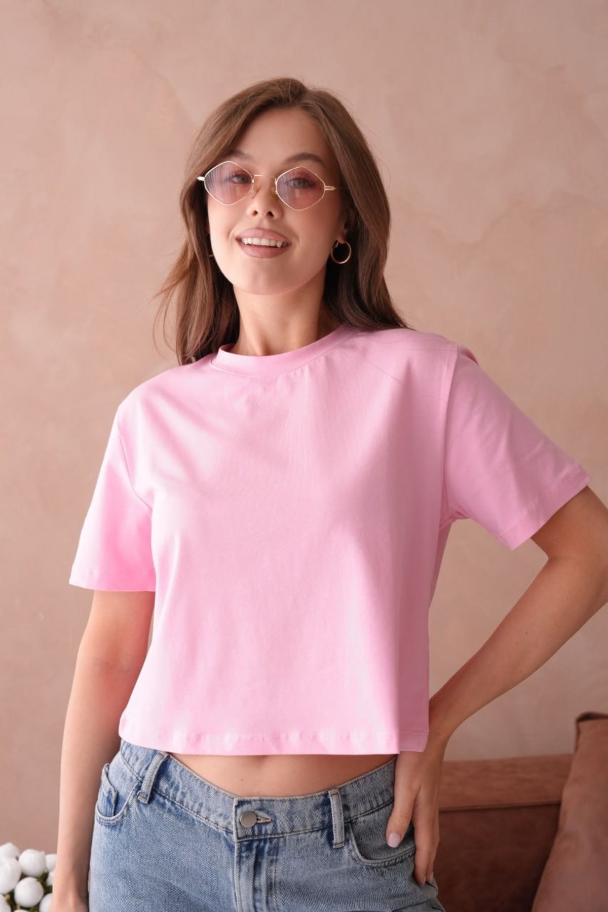 Noi Belis Basic 100% Pamuk Crop Boy Bisiklet Yaka Kısa Kol İnce Yazlık T-Shirt SS25TS0001