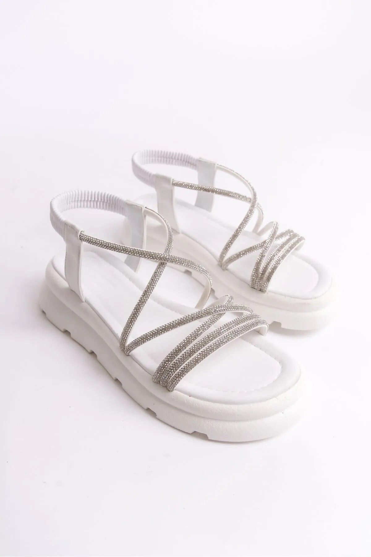 SH SİLVER MODA Kadın Çapraz Taşlı Sandalet