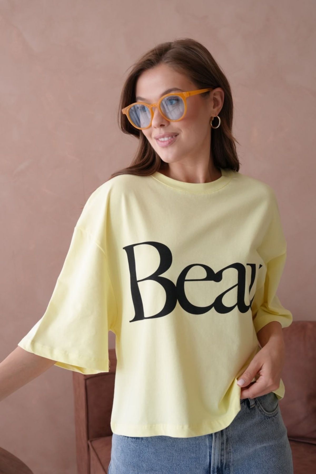 Noi Belis Basic 100% Pamuk Geniş Kalıp/Oversize Crop Boy İnce Yazlık T-Shirt SS25TS0002