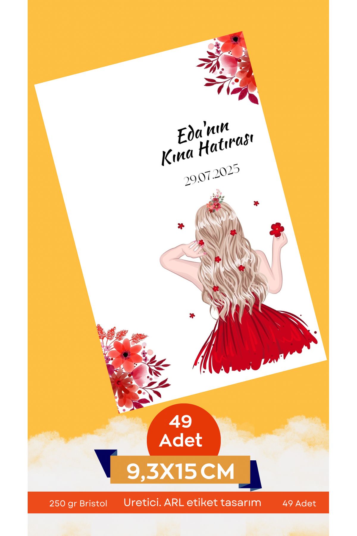 ARLetikettasarım Kına Hatırası Anahtarlık Kartı 9,3x15 cm 49 Adet - ARL Etiket Tasarım