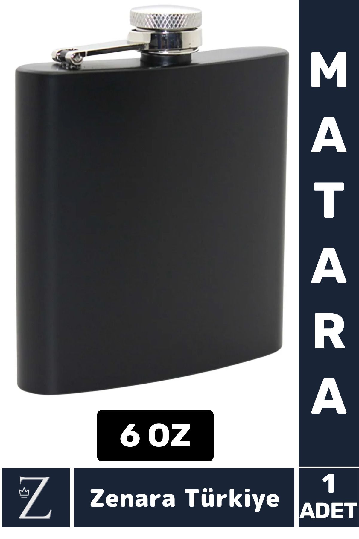 Zenara Yüksek Kalite Dayanıklı Hediye Kamp Piknik Yürüyüş Plaj Outdoor Alkol Konyak Özel Siyah Matara 6 OZ
