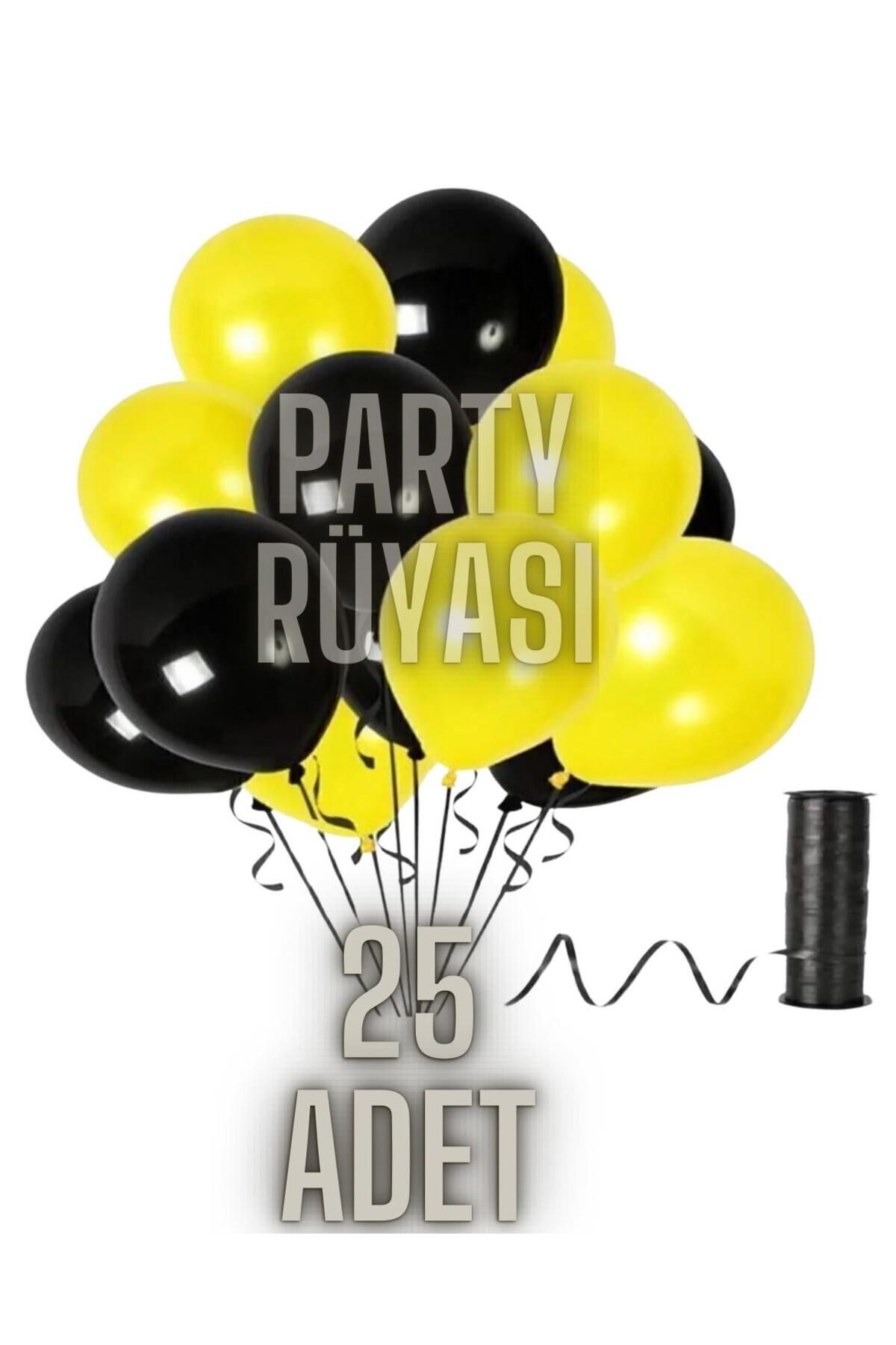 partyrüyası 25 Adet Siyah-Sarı Metalik Balon 12 Inç Metalik Ekstra Parlak Renk