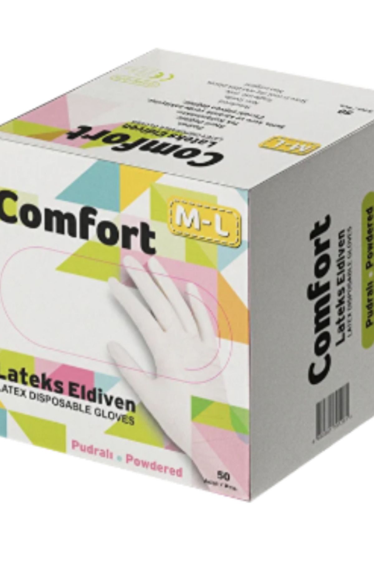 Comfort Pudralı Lateks Eldiven 50'li Kutu M-L Beden | Tek Kullanımlık, Hijyenik ve Esnek
