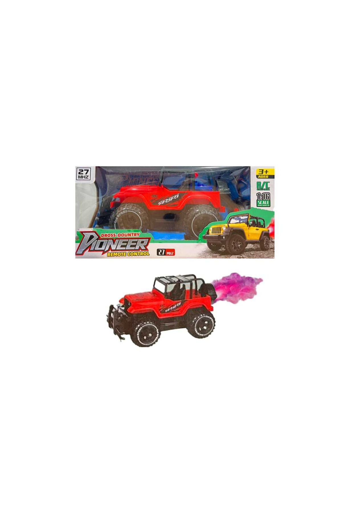 Art Tone PASİFİK KUMANDALI DUMAN ATAN JEEP OFF ROAD F/F R/C 27MHZ 1:16 ŞARJLI 3+