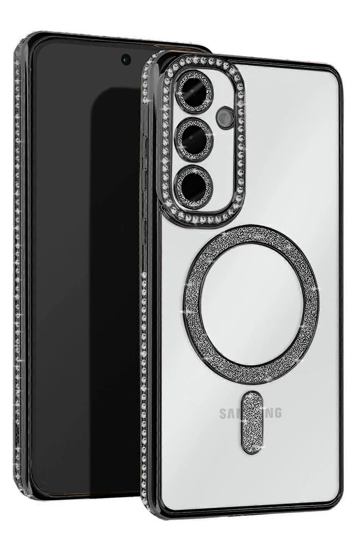 cepmoda samsung galaxy S25 EDGE Telefon Kılıfı | Taşlı, Simli, Lüx dizayn, Lens Korumalı Kapak | SİYAH