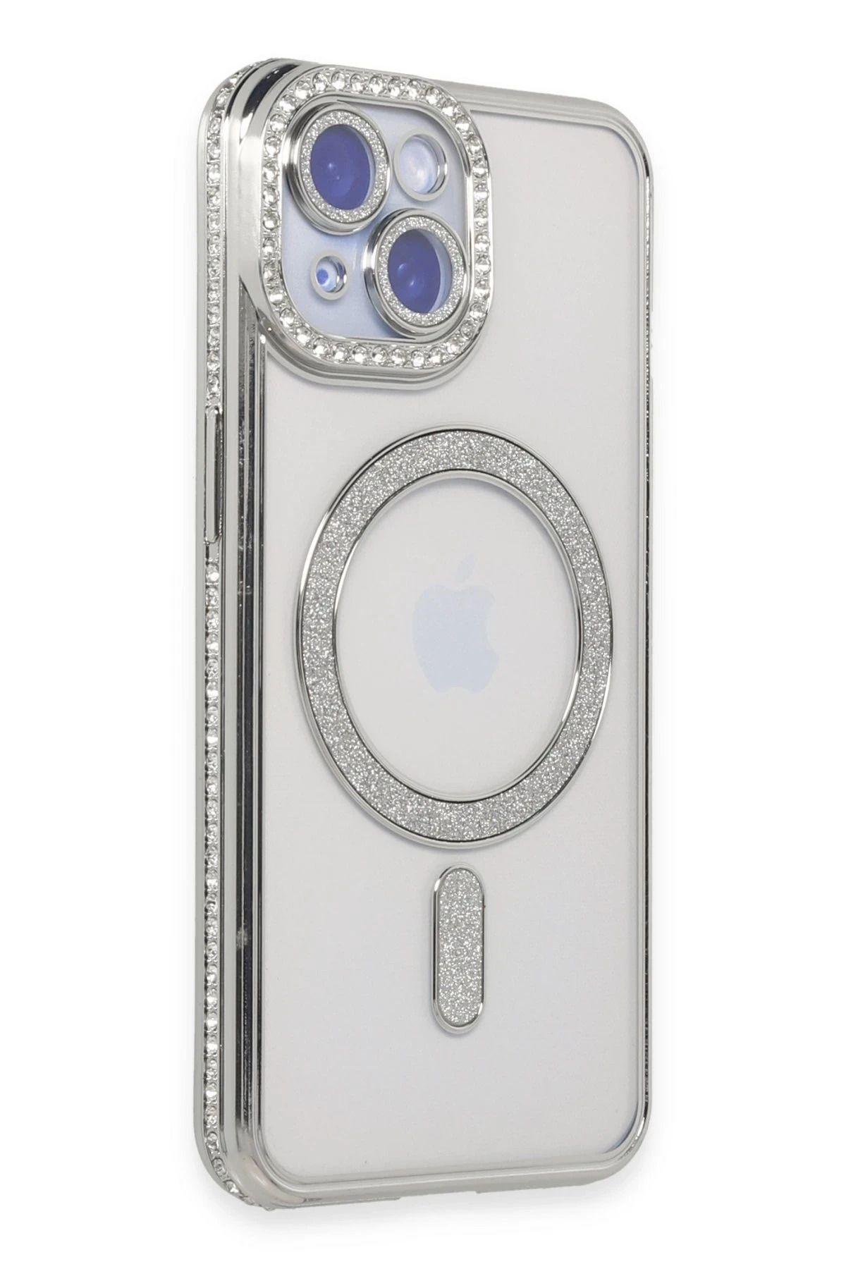 NewFace iPhone 15 Kılıf Joke Simli Magneticsafe Kılıf - Gümüş YNSMR