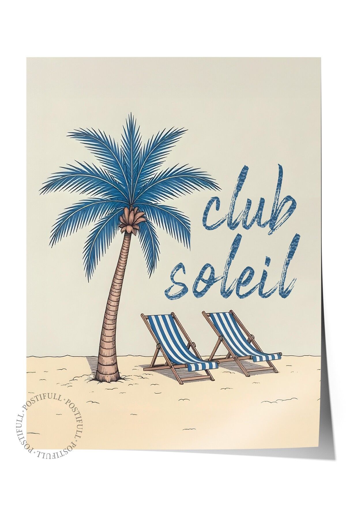 Postifull Çerçevesiz Duvar Posteri, Soleil Kulübü, İllüstrasyon, Mavi Renk Poster, 2025 Yaz Seçkisi, NO:109563