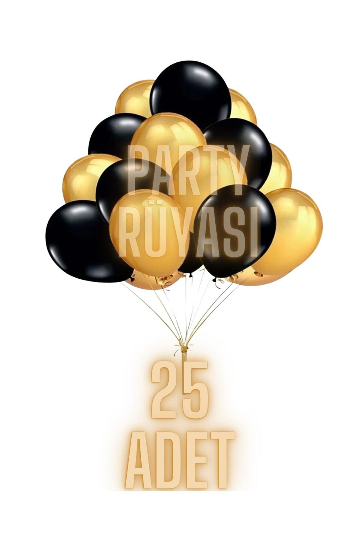 partyrüyası 25 Adet Siyah-Gold Metalik Balon 12 Inç Metalik Ekstra Parlak Renk