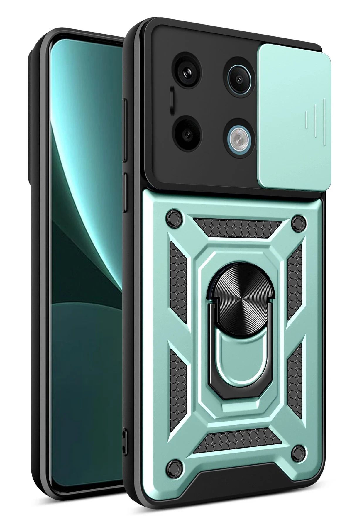cepmoda xiaomi POCO X6 PRO - Telefon Kılıfı | Tank, Yüzüklü, Kamera Sürgülü Kapak v2 | YEŞİL