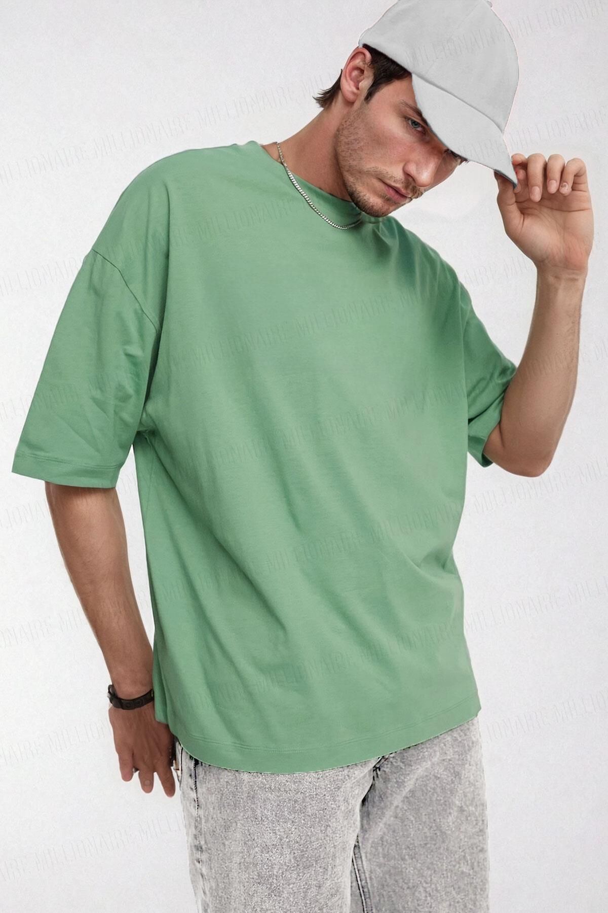 Tarzsokak Erkek Açık Yeşil Basic Düz Baskısız Oversize Salas Boyfriend