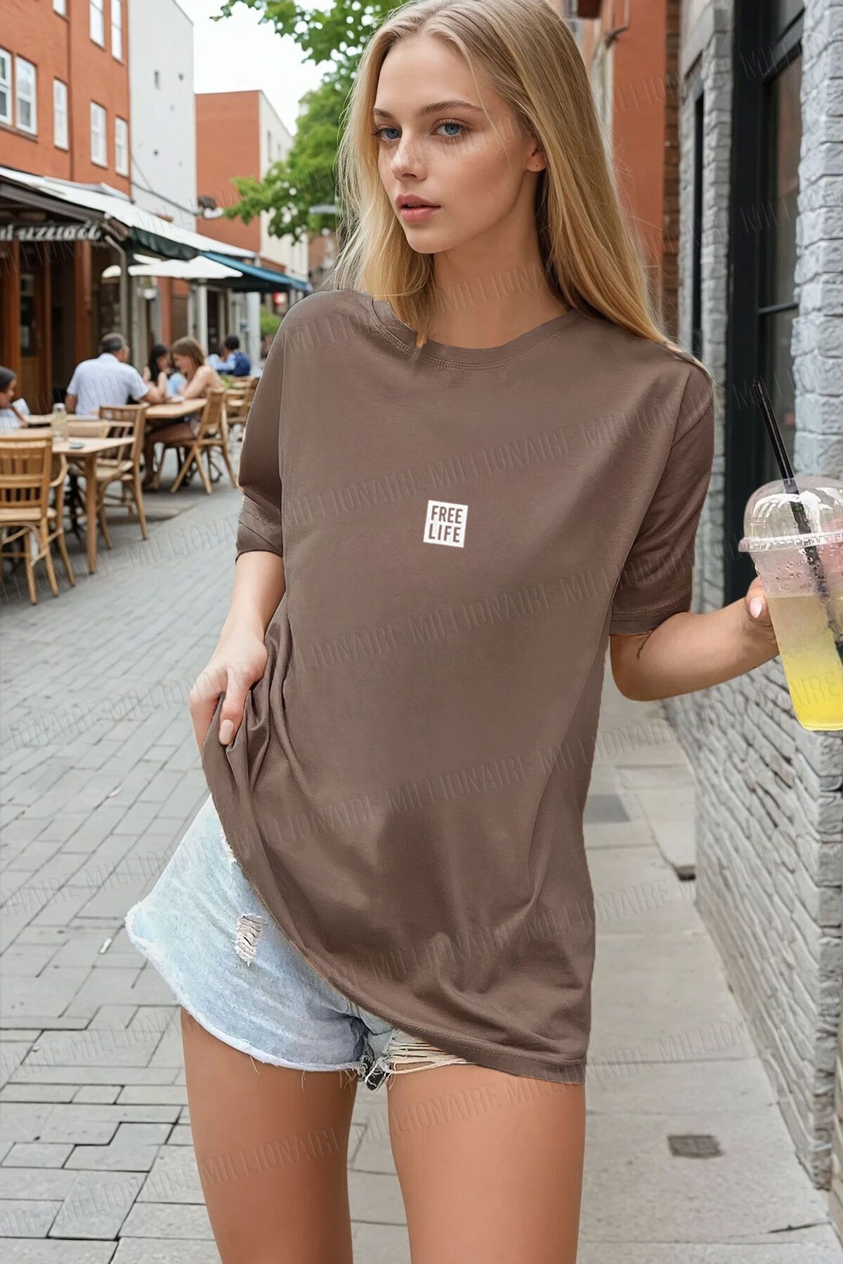 Tarzsokak Kadın Free Life Mocha Kahverengi Bisiklet Yaka Oversize Salas