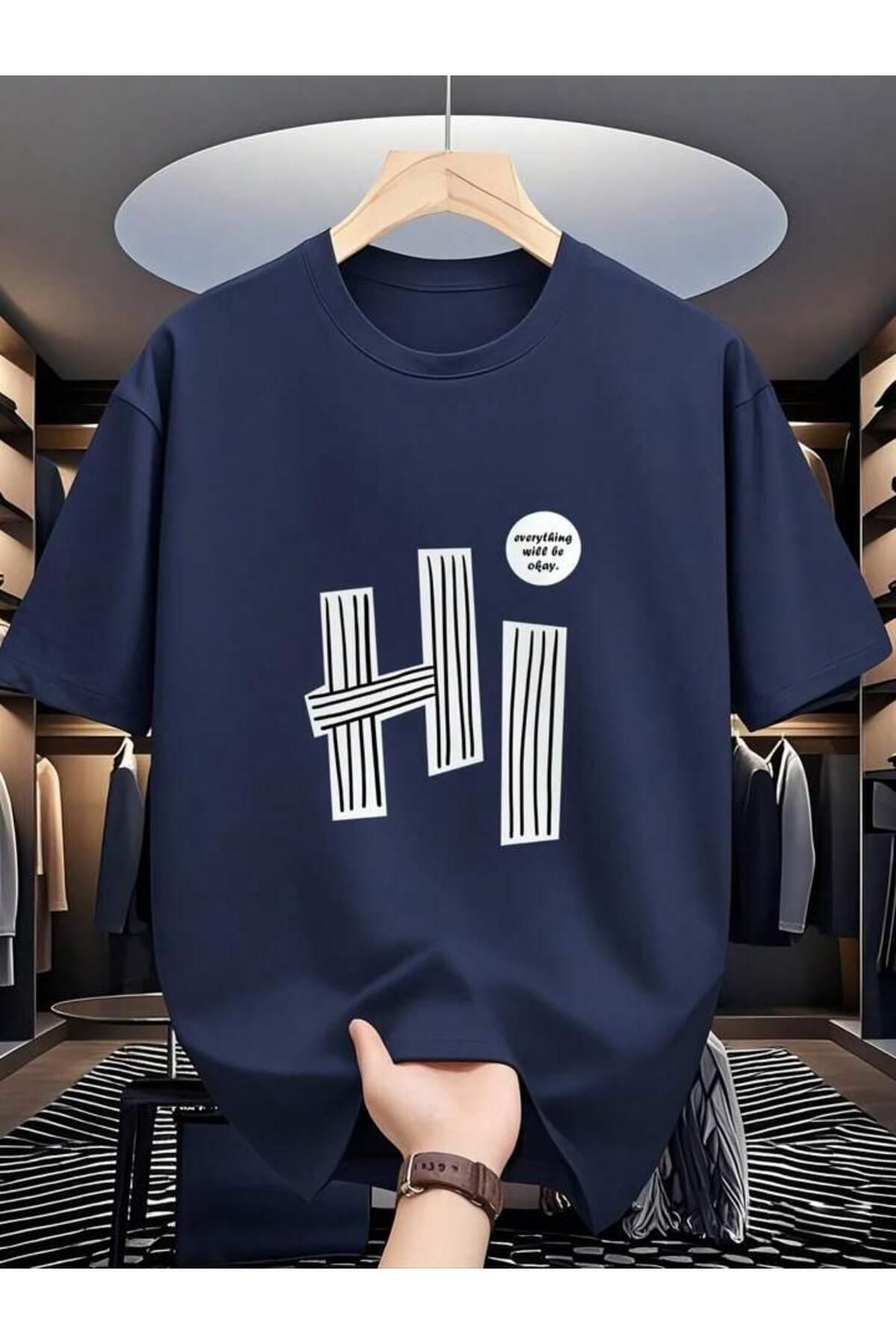 Tarzsokak Hi baskılı lacivert unisex oversize