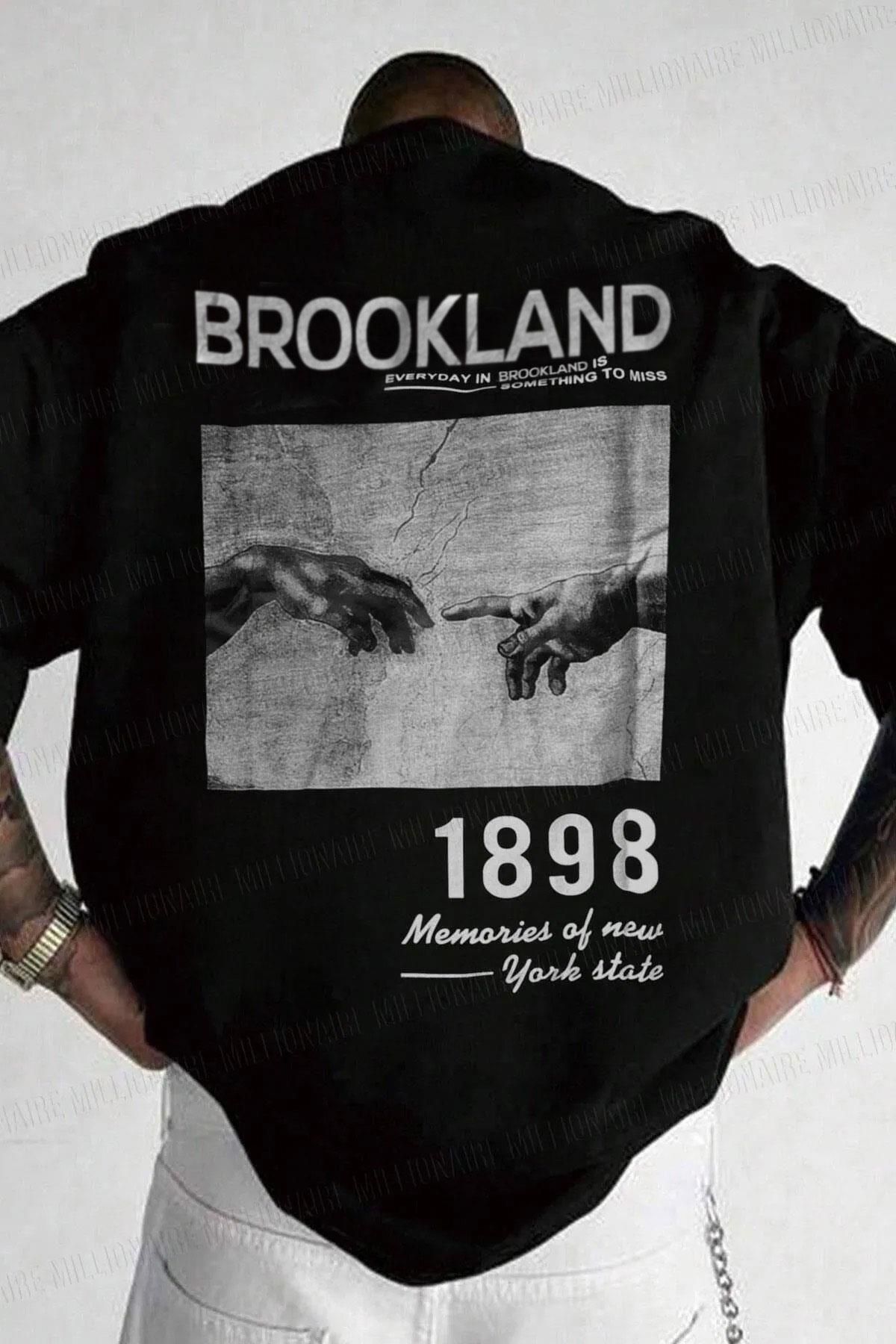 Tarzsokak Erkek Siyah 1898 Brookland Baskılı Oversize Salas