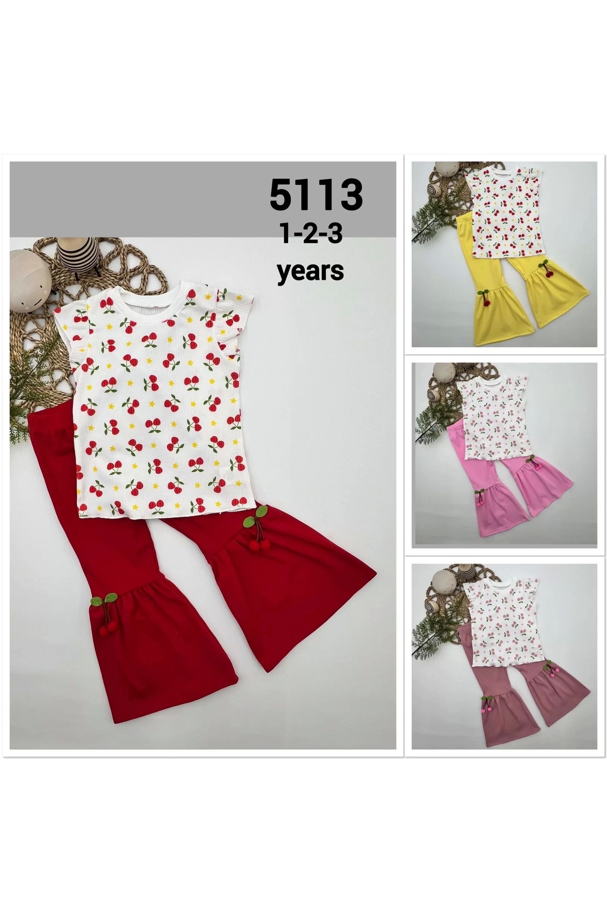 ALFA AKSESUAR 03 1-2-3-4 Yaş Kiraz Baskılı Tişört İspanyol Paçalı Likralı 2li Kız Çocuk Takımı Sarı fotoğrafı 6 (önizleme)