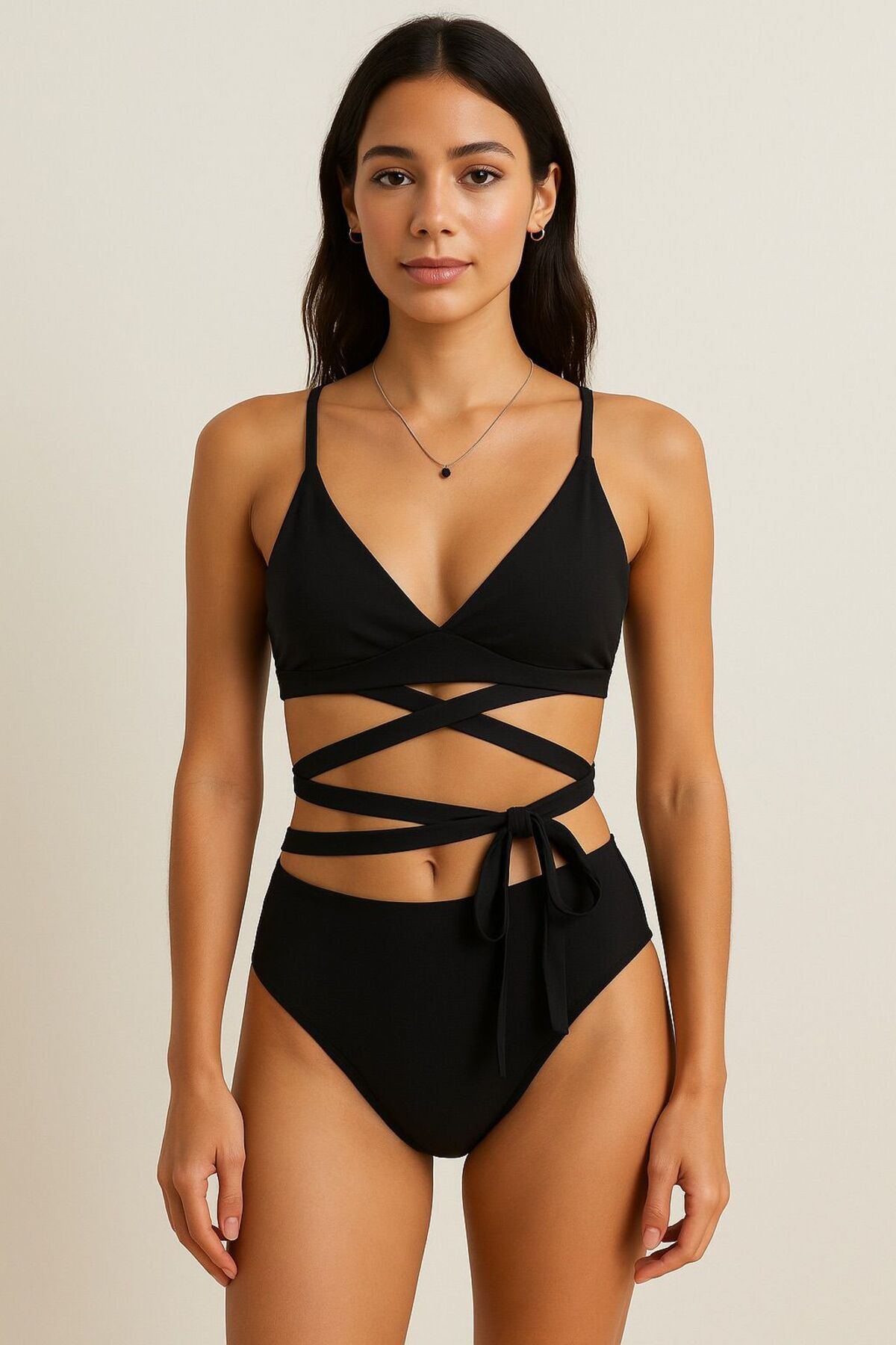 Kelebeklingerie V kesim bikini altli belden kusak detayli bikini takimı