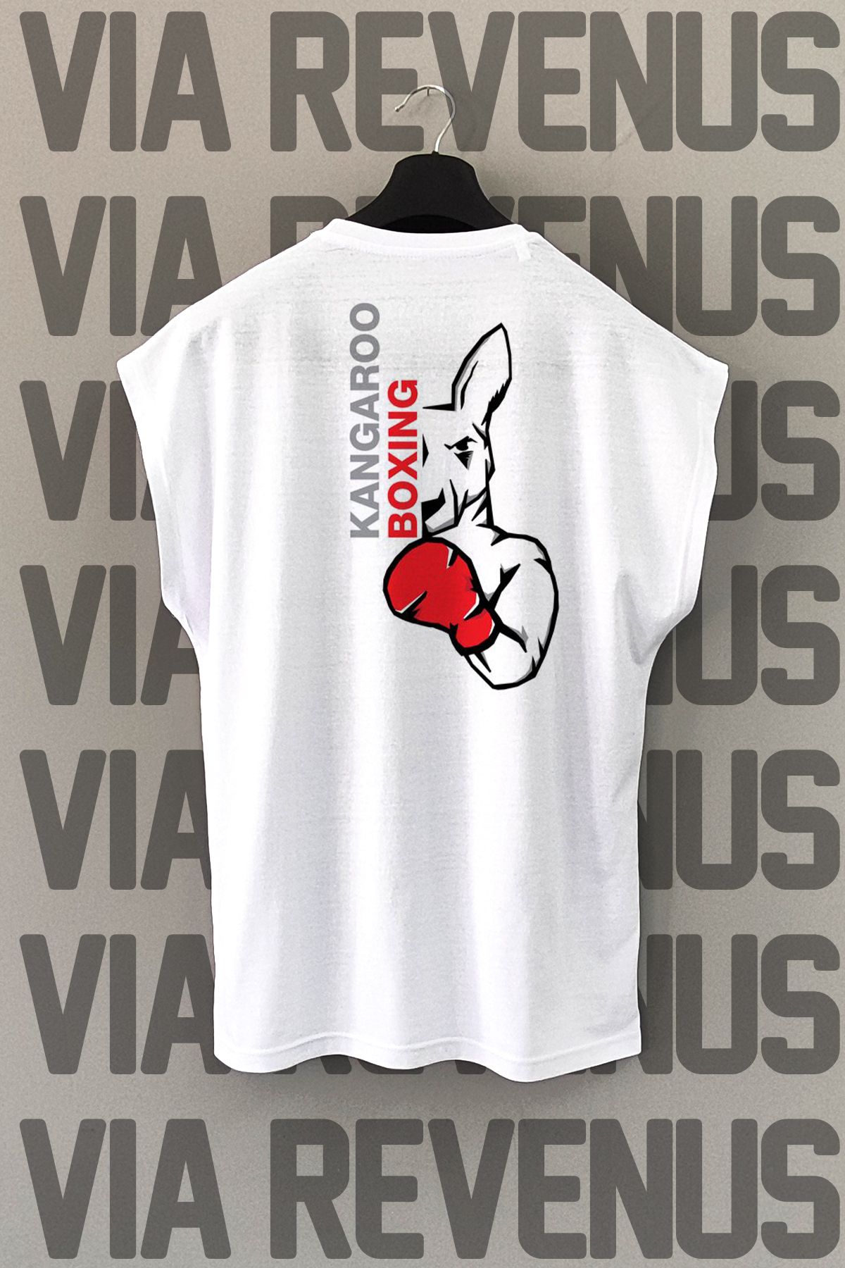 Vordevia Kangaroo Boxing Sırt Baskılı Sıfır Kollu Bisiklet Yaka Spor Tshirt