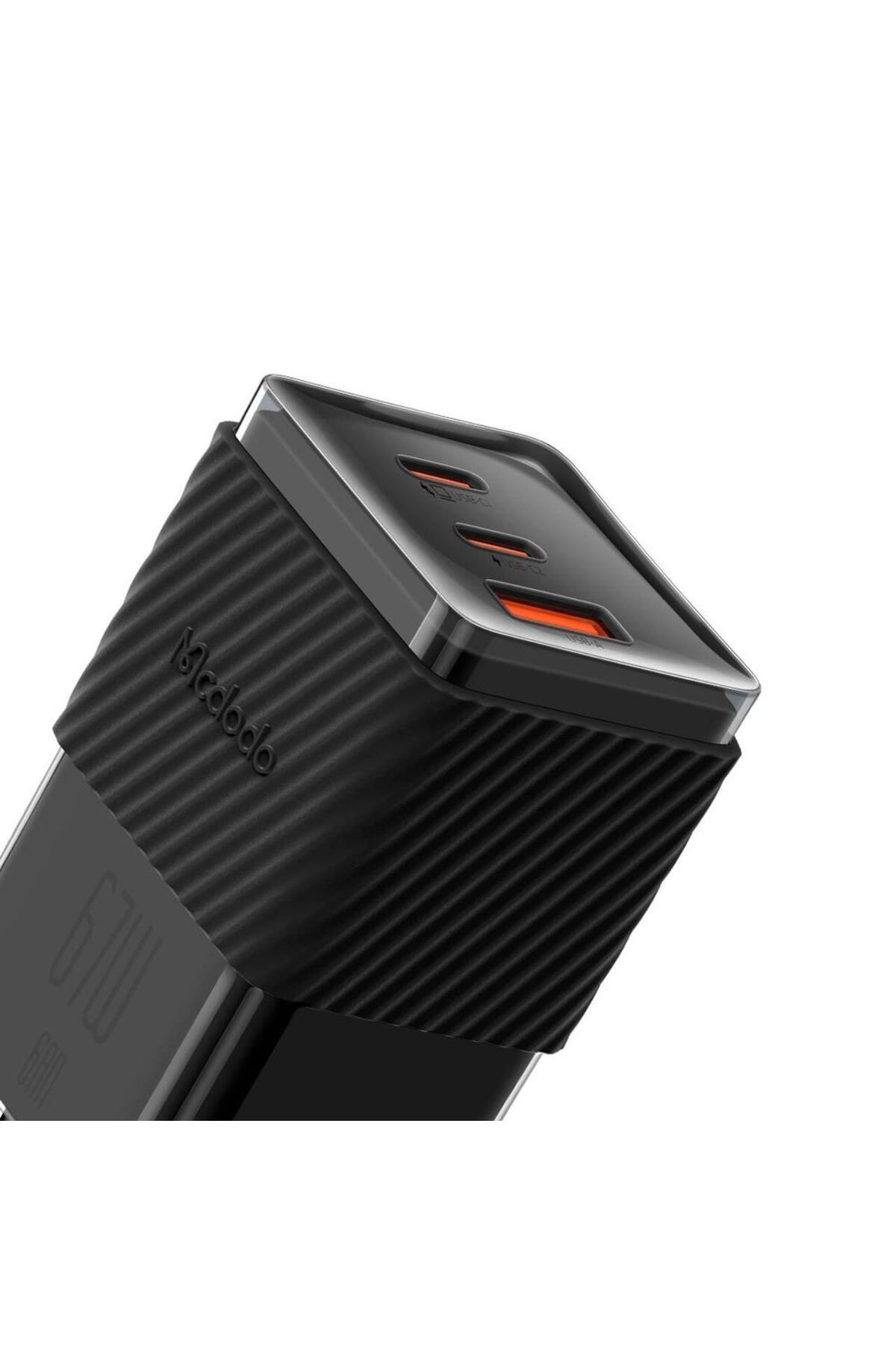 Mcdodo-Incarcator Retea Port 2xtype-c Si 1xusb-a Dichromatic Gan5 Mini, Fast Charging Pd 67w, Negru 4