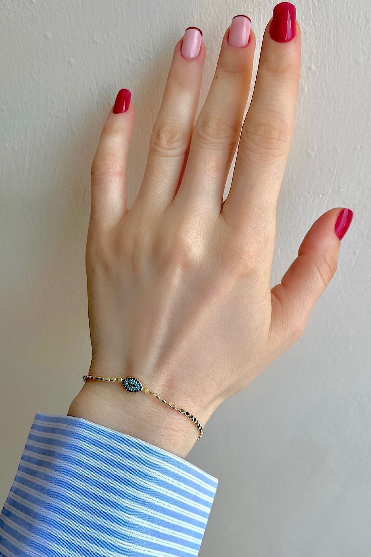 Bijou Luz Gold Nazar Detaylı Ezme Top Zincir Bileklik
