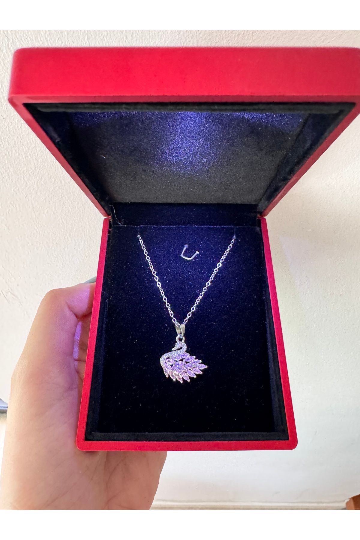 shop IŞIKLI TAKI KUTUSU İLE BİRLİKTE ÇELİK KUĞU KOLYE