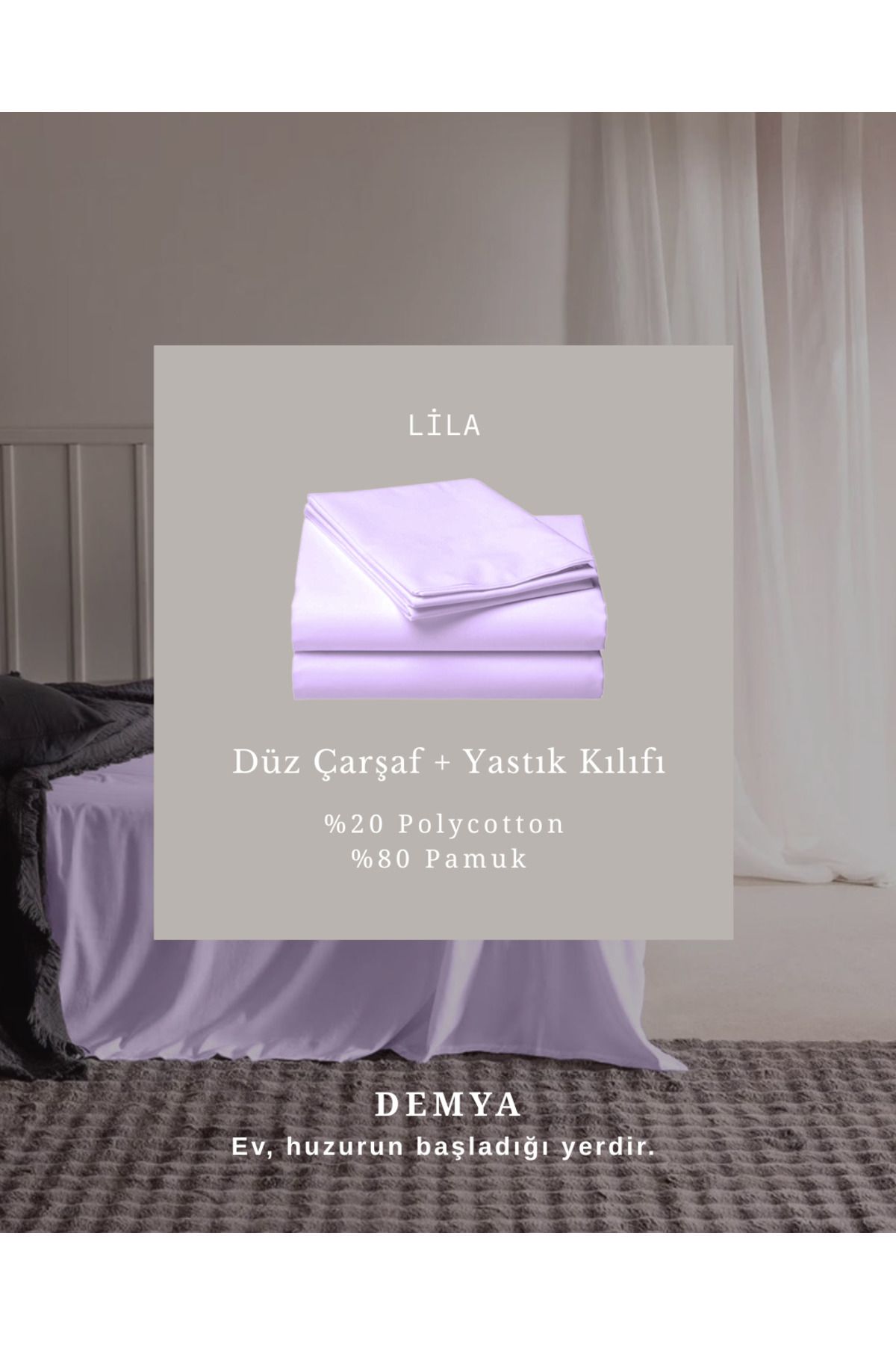Demya Home Doğal Pamuklu Kumaşıyla Çift Kişilik Düz Çarşaf + Yastık Kılıfı 220x240 cm