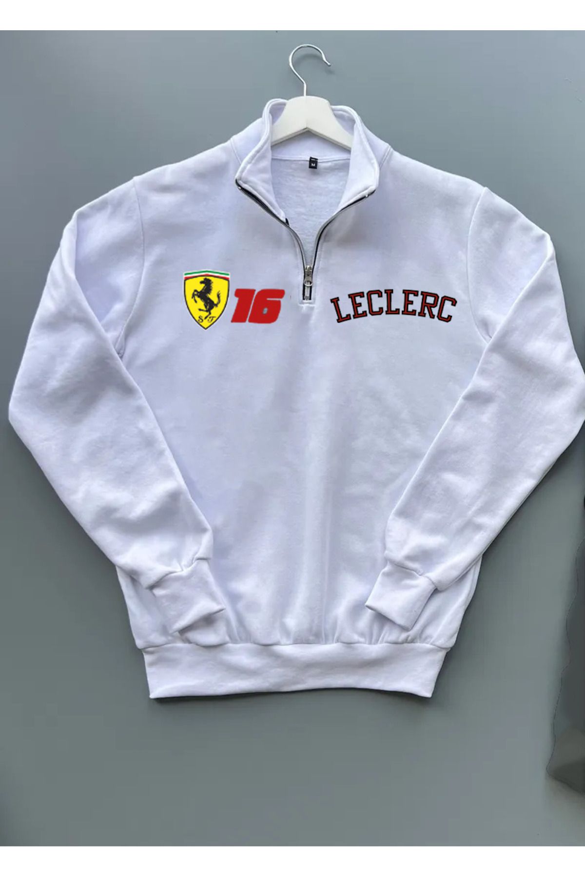 Pisa Art FERRARİ LECLERC FORMULA 1 F1 ÖZEL TASARIM %100 PAMUK YARIM FERMUARLI SWEATSHİRT