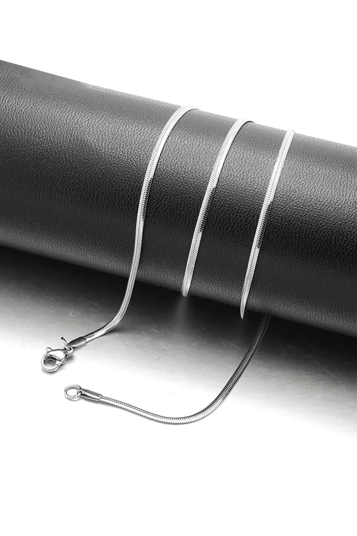 Rua Jewelry-Steel Italian Flat Snake Necklace 2 mm Silver Color |   Non-Tarnish, Unisex, 60 Cm, 2 Years Warranty 6