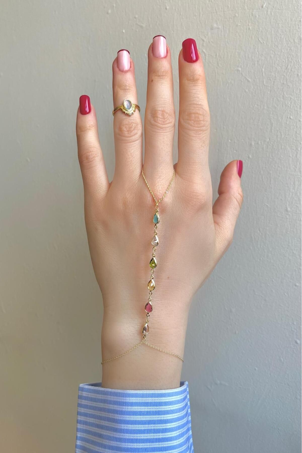 Bijou Luz Gold Renkli Taşlı Damla Model Şahmeran