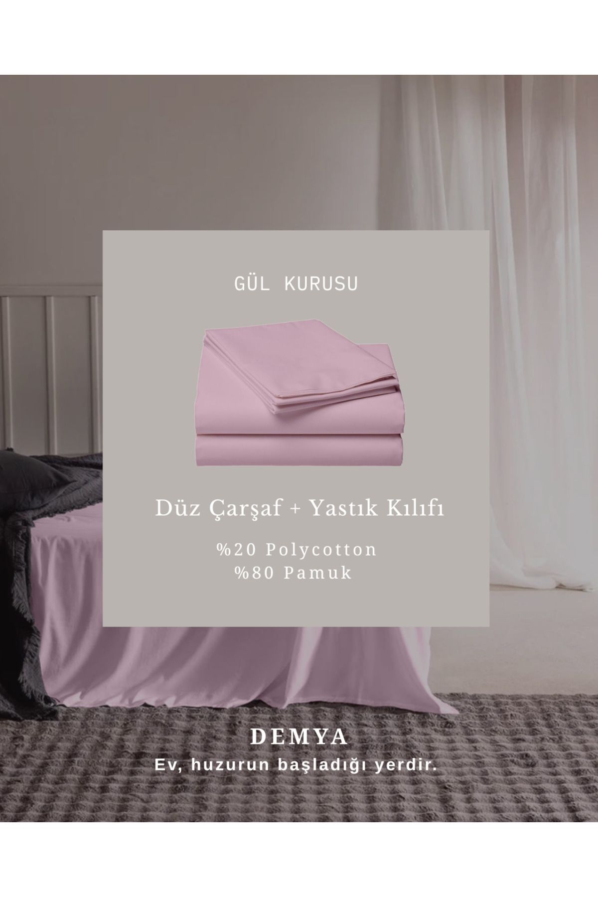 Demya Home Doğal Pamuklu Kumaşıyla Çift Kişilik Düz Çarşaf + Yastık Kılıfı 220x240 cm