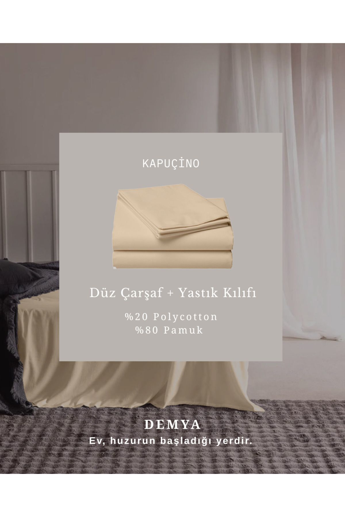 Demya Home Doğal Pamuklu Kumaşıyla Çift Kişilik Düz Çarşaf + Yastık Kılıfı 220x240 cm