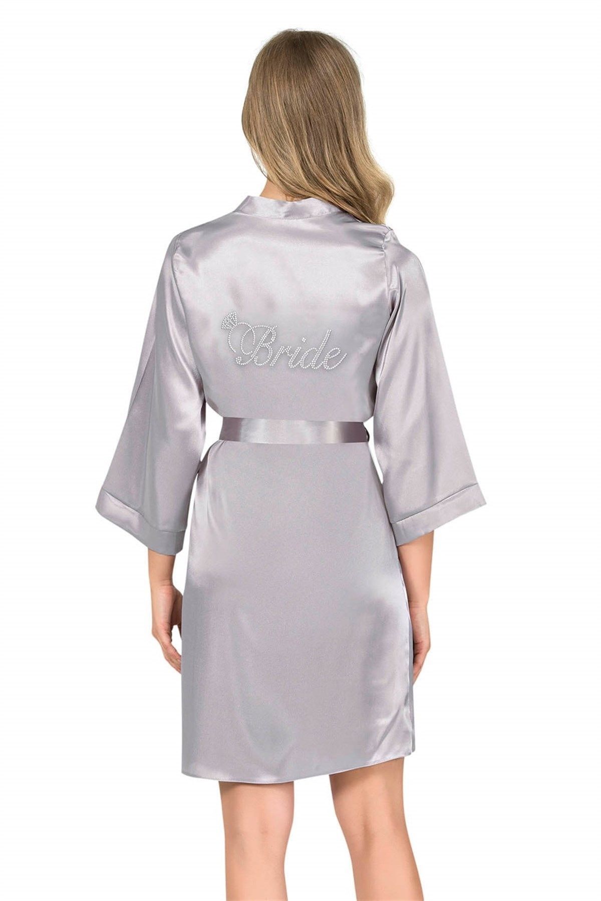 Barbielbutik Gri Kısa Saten Bride Sabahlık