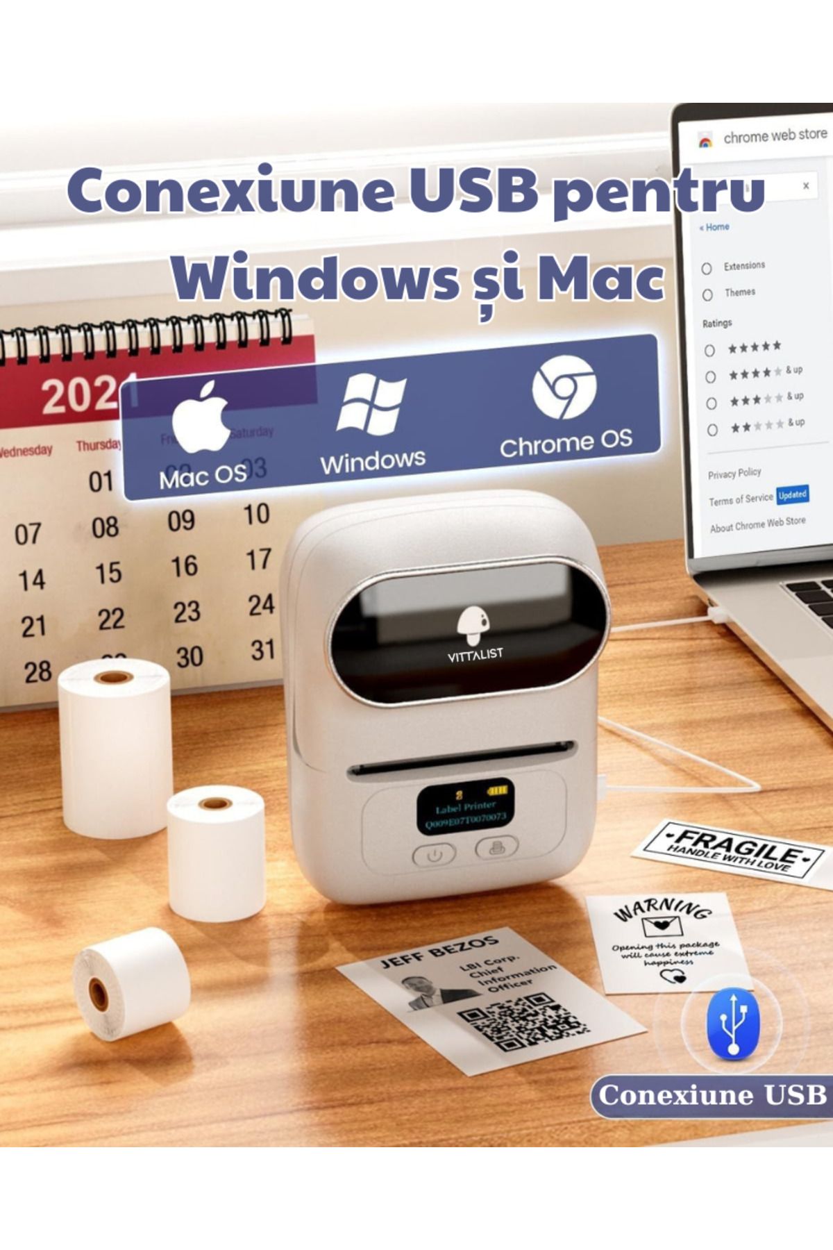 Vittalist-Portable Thermal Label Printer, Phone App, Bluetooth,Compatible with iOS/Android/Windows/Mac, White 5