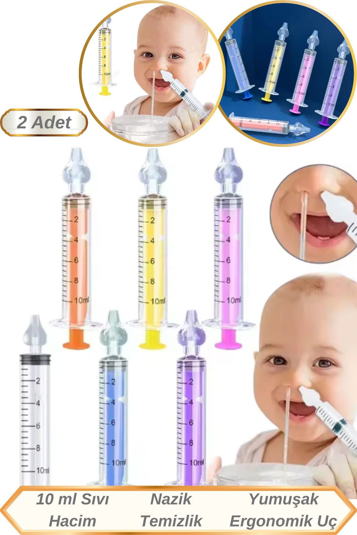 Hane Dostu 2 Adet 10 ml Sıvı Hacimli | Yeniden Kullanılabilen Manuel Burun Açıcı Şırınga