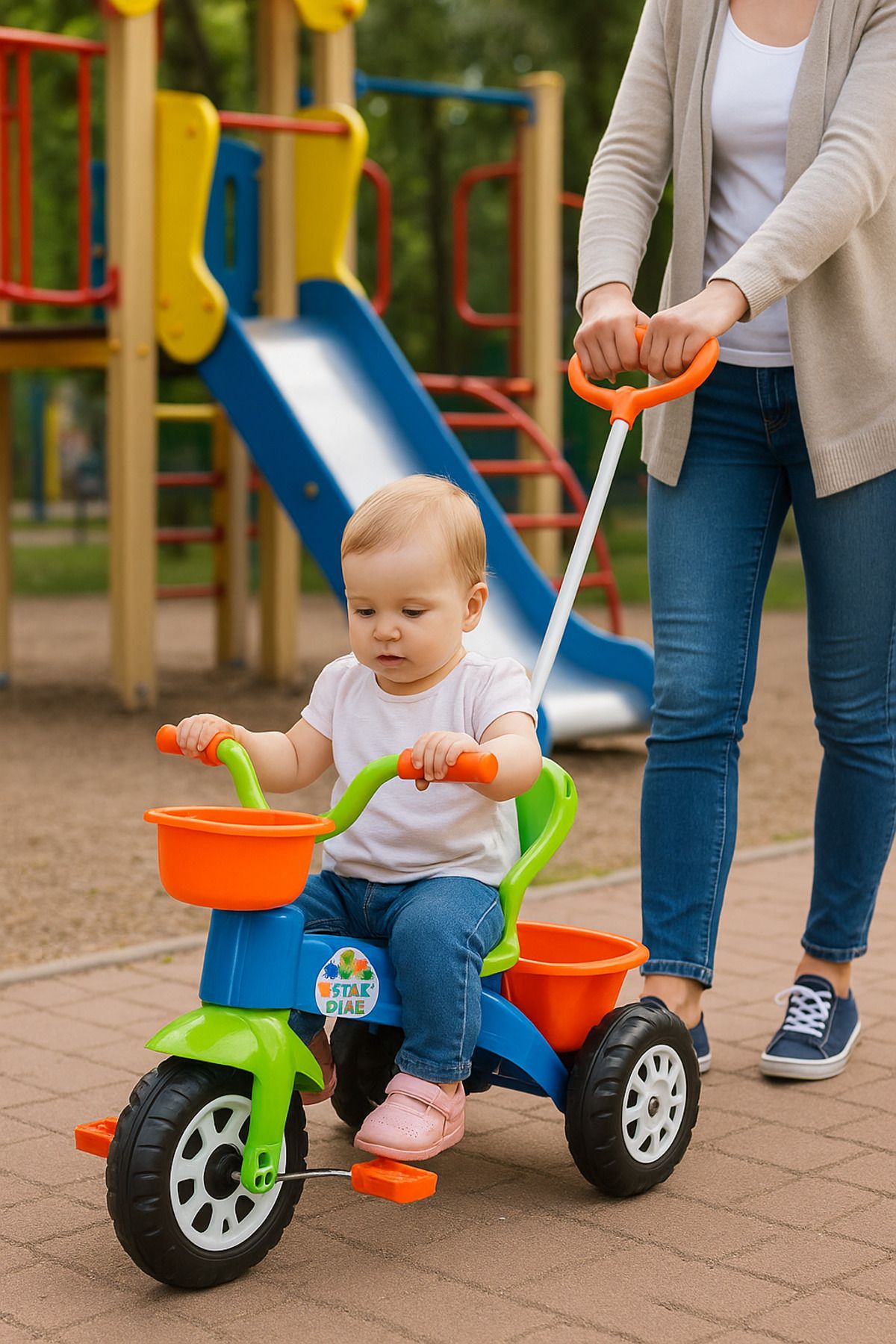 Dino Ebeveyn Kontrollü 3 Tekerlekli Çocuk Bisikleti | Pedallı ve Sepetli Yürüme Arkadaşı | 3+ Yaş