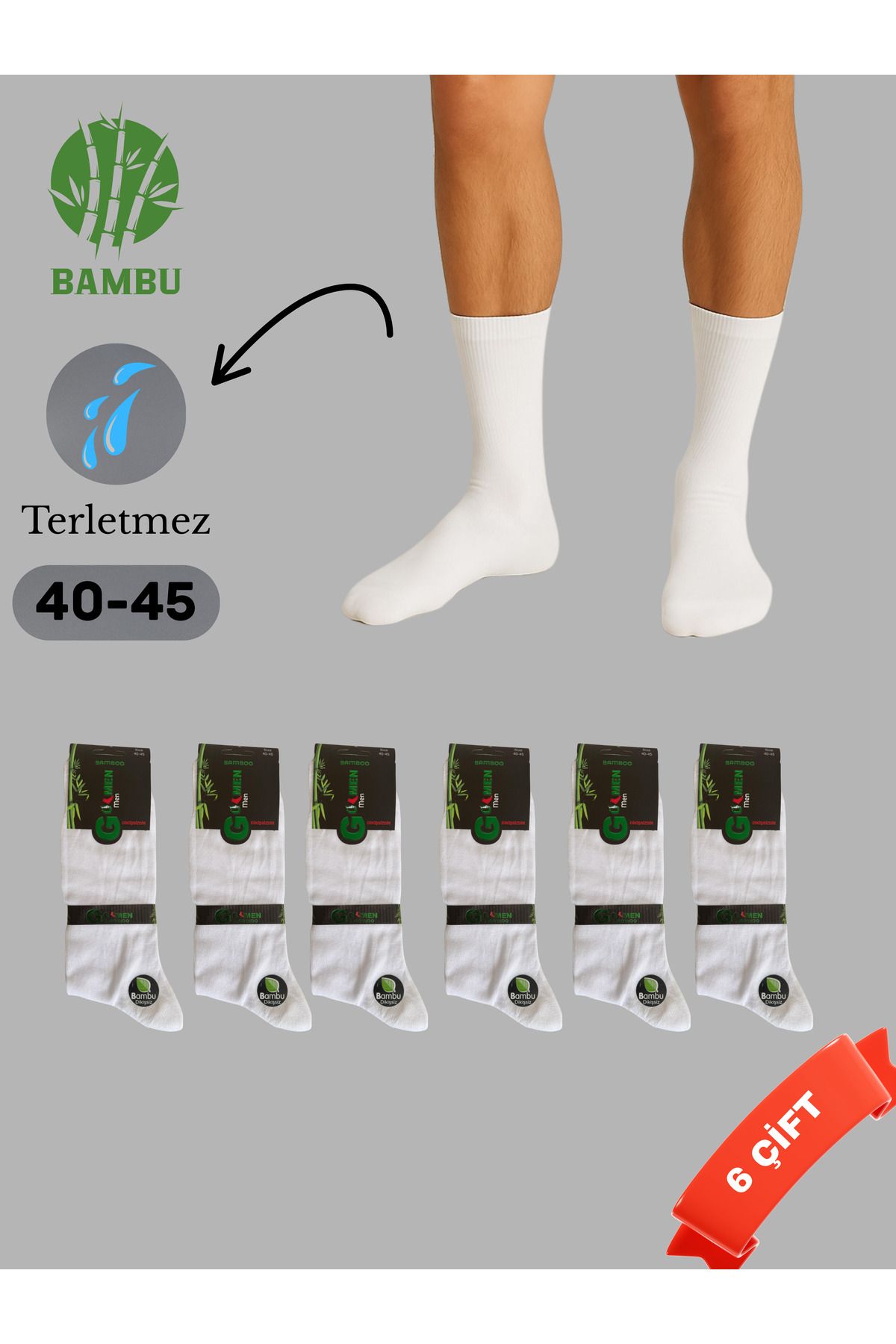 Home Bambu Erkek Beyaz Soket Dikişsiz 6'lı Paket