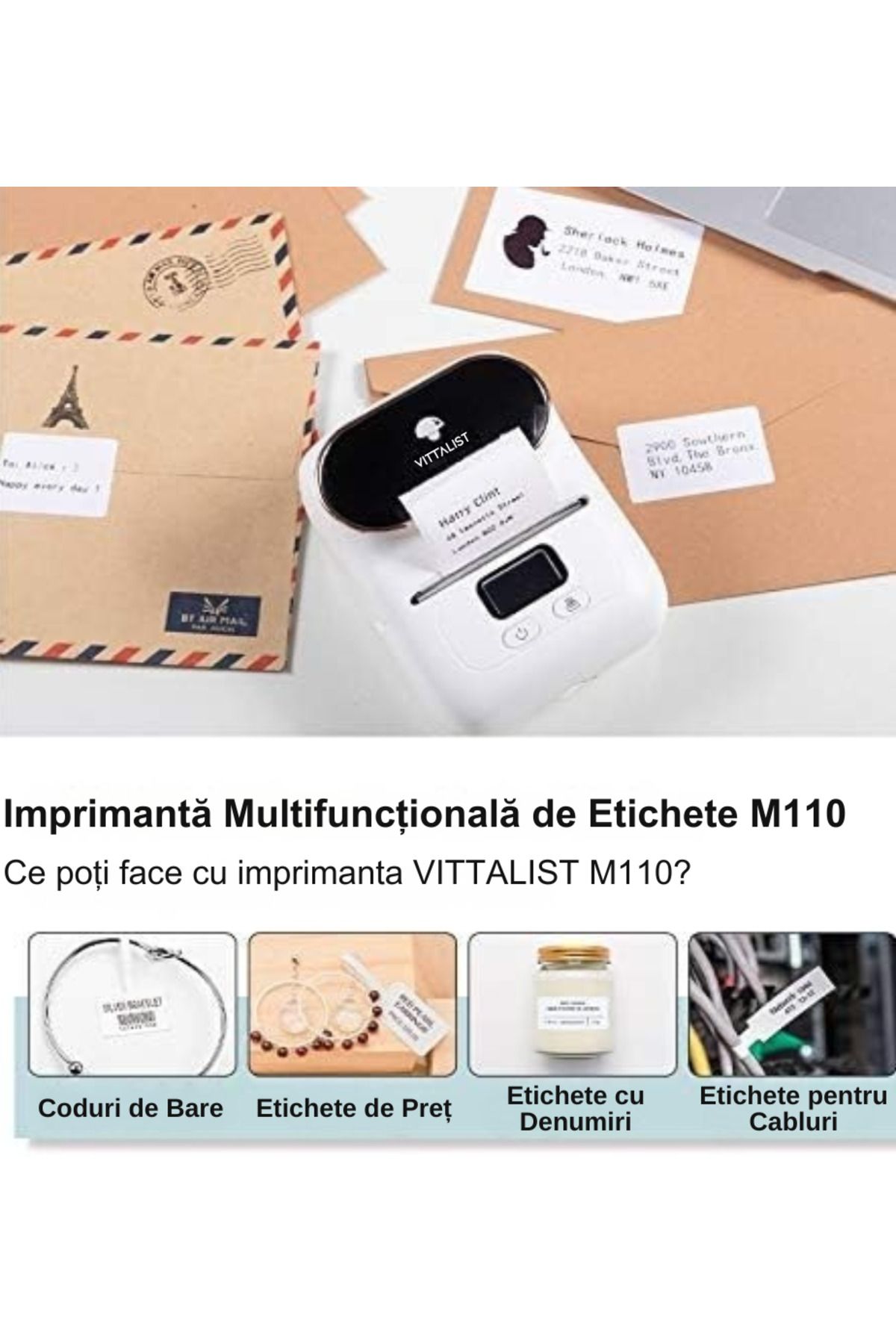 Vittalist-Portable Thermal Label Printer, Phone App, Bluetooth,Compatible with iOS/Android/Windows/Mac, White 2
