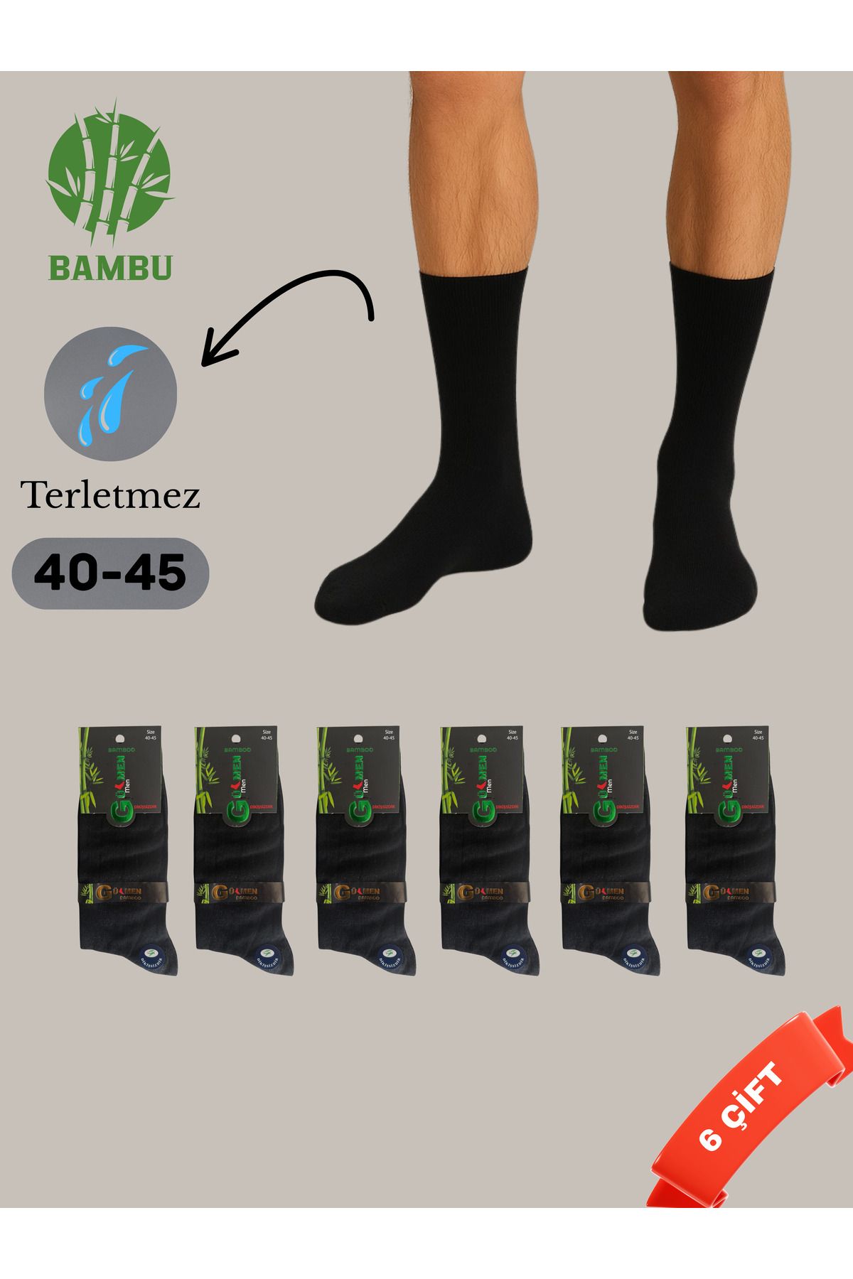 Home Bambu Erkek Siyah Soket Çorap Dikişsiz 6'lı Paket
