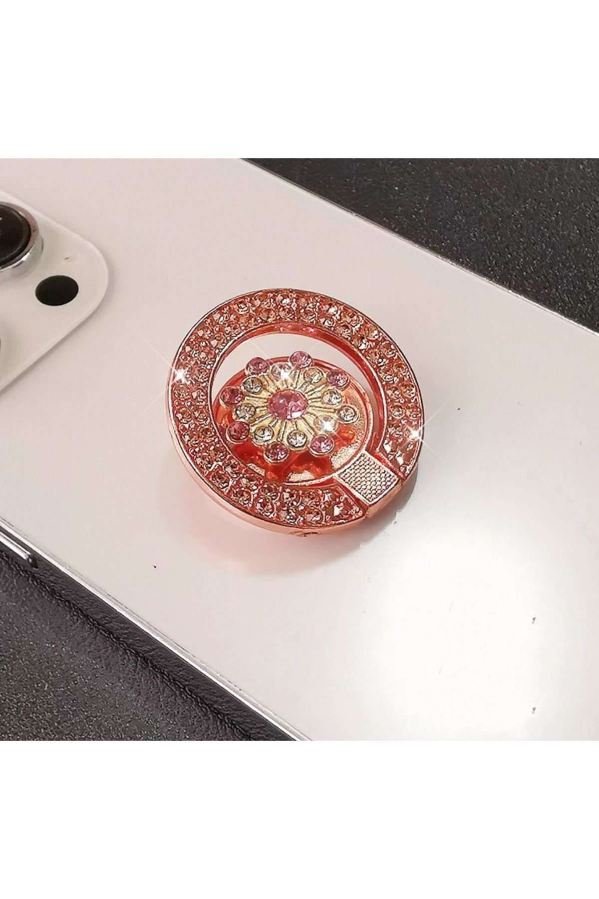 EDELFU Popsocket Taşlı Metal Halka Parmak Yüzük Standı, Metal Ayaklı Tutacak 360° Dönen Parmak Yüzük Standı