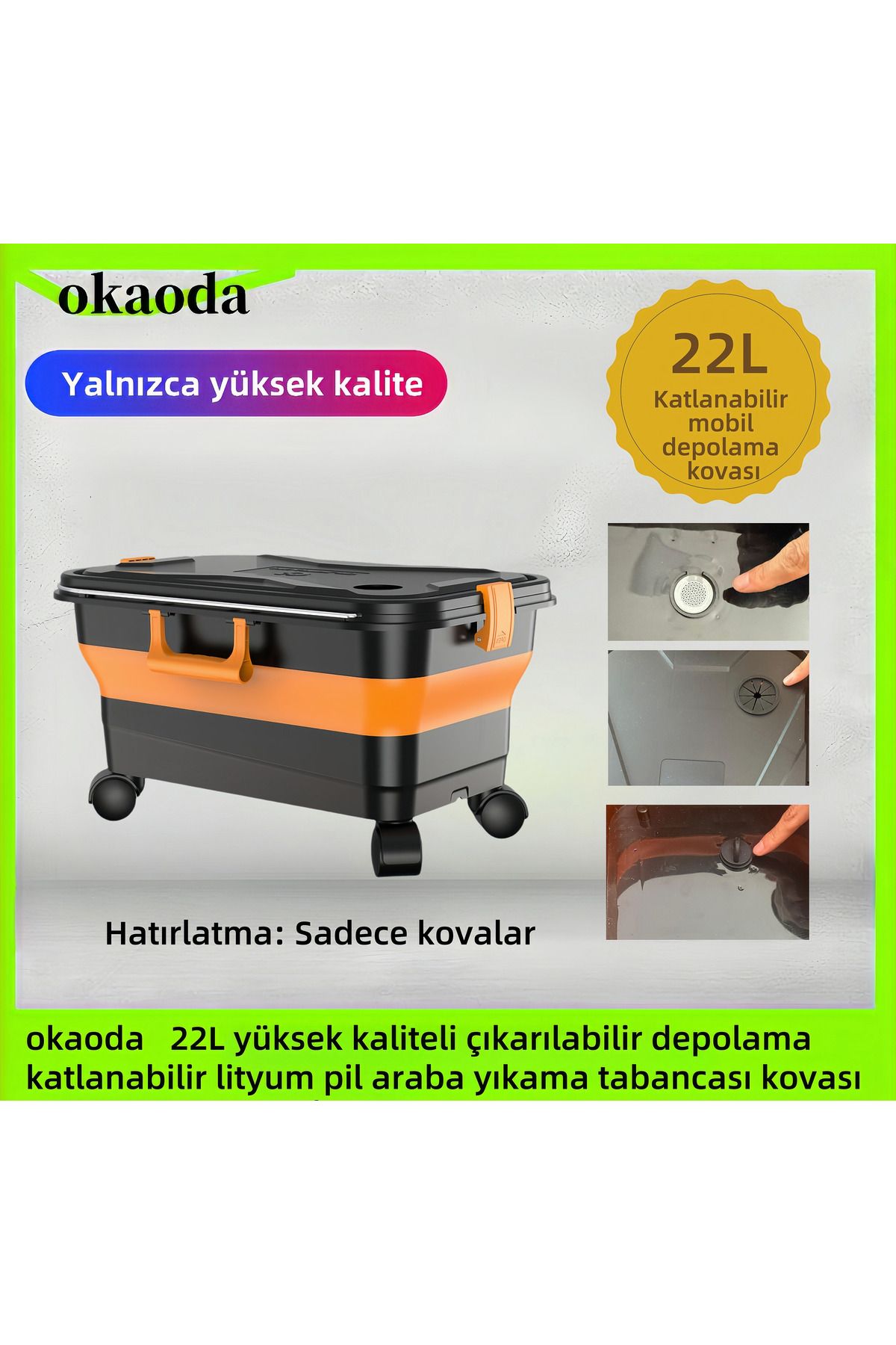 okaoda yüksek kaliteli çıkarılabilir depolama katlanabilir lityum pil araba yıkama tabancası kovası