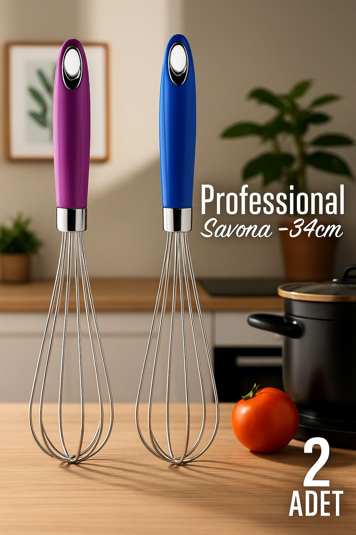 Metler Professional Savona Çırpıcı 2'li Set | Paslanmaz Çelik El Çırpıcısı | 34 cm Renkli Saplı