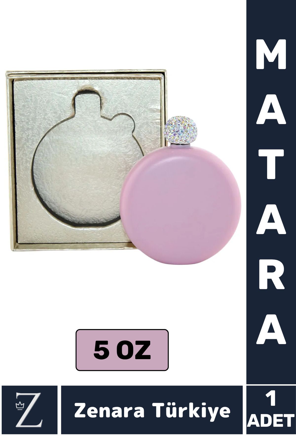 Zenara Yüksek Kalite Kamp Piknik Plaj Yürüyüş Outdoor  Şişesi Yuvarlak 5 OZ Pembe Matara