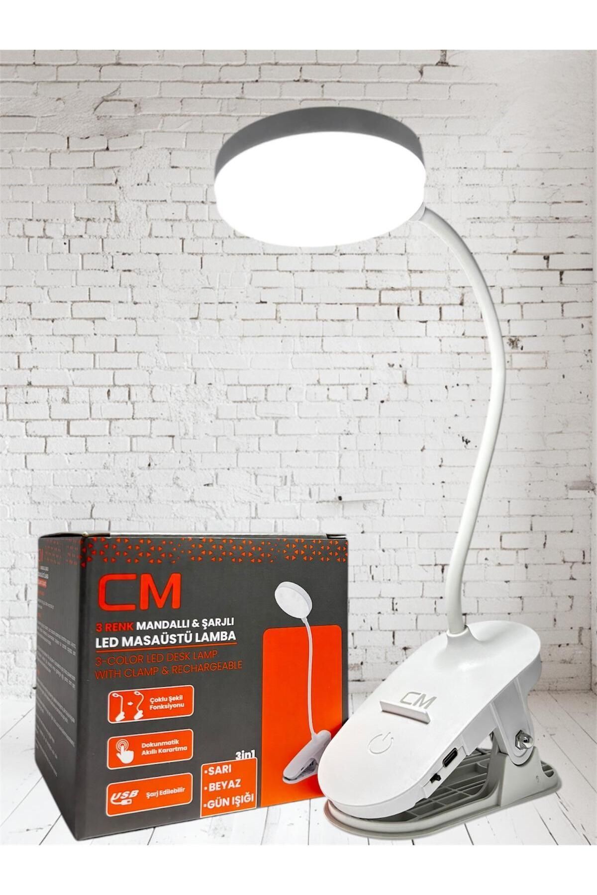 SerenityHaven CM 3 Işık Modlu LED Masa Lambası Mandallı, USB Şarjlı, Taşınabilir