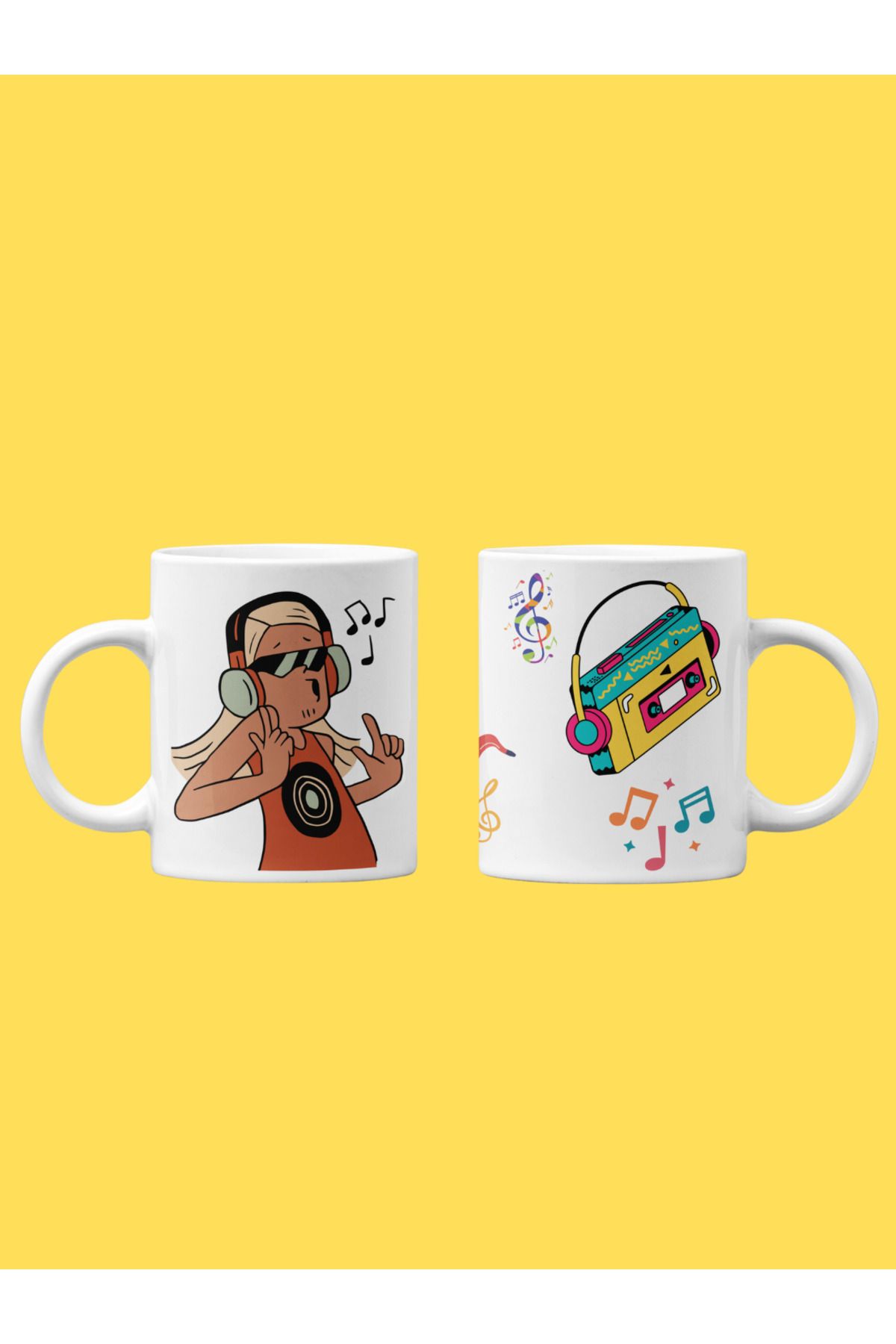 Crocodile Design Studio Müzik Serisi - Müzik ve Dans Baskılı Hediyelik Porselen/Seramik Çay Kahve Kupa Bardak