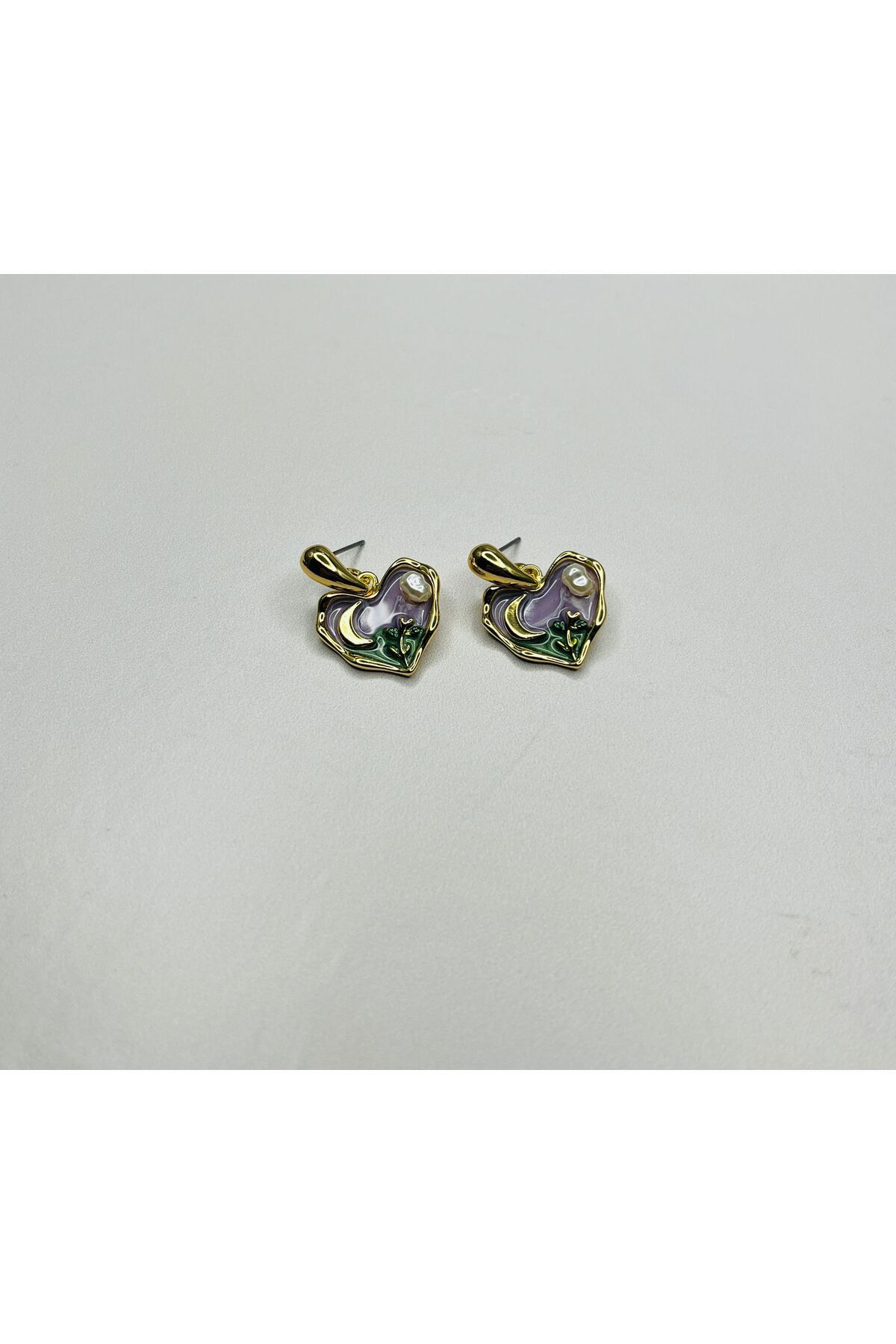 ASİN ACCESSORİES Mineli Sallantı Kalp Küpe - VİP Küpe