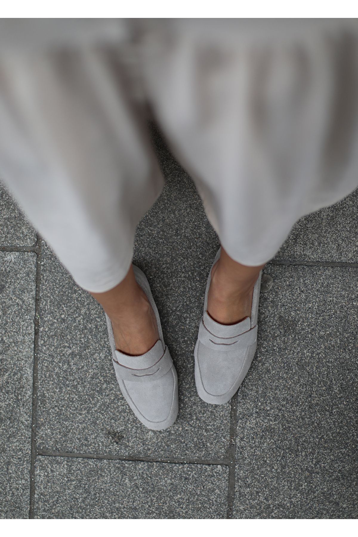 trendyhit Nil Gri Hakiki Süet Kadın Loafer Babet
