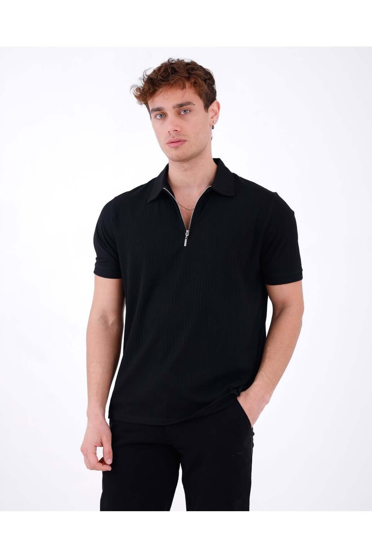 JJ Giyim FİTİLLİ YARIM FERMUARLI POLO YAKA TSHİRT