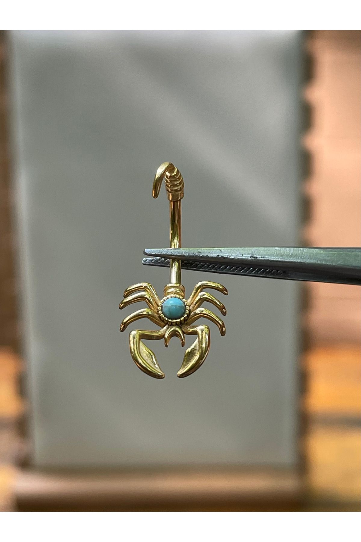 Rupen Kraft 316 L Cerrahi Çelik Firuze Taşlı Gold Akprek Modeli Göbek Piercingi